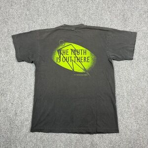 Vintage 90s X Files T Shirt The Truth Is Out There Large Grunge Black Green 0307